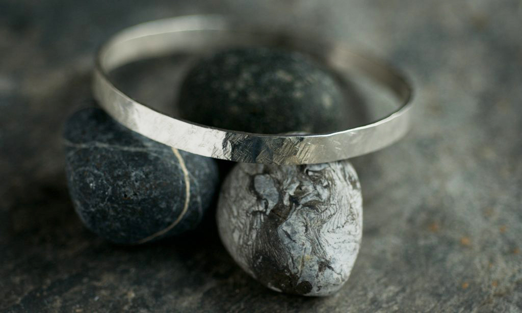 WIDE TEXTURED SILVER BANGLE