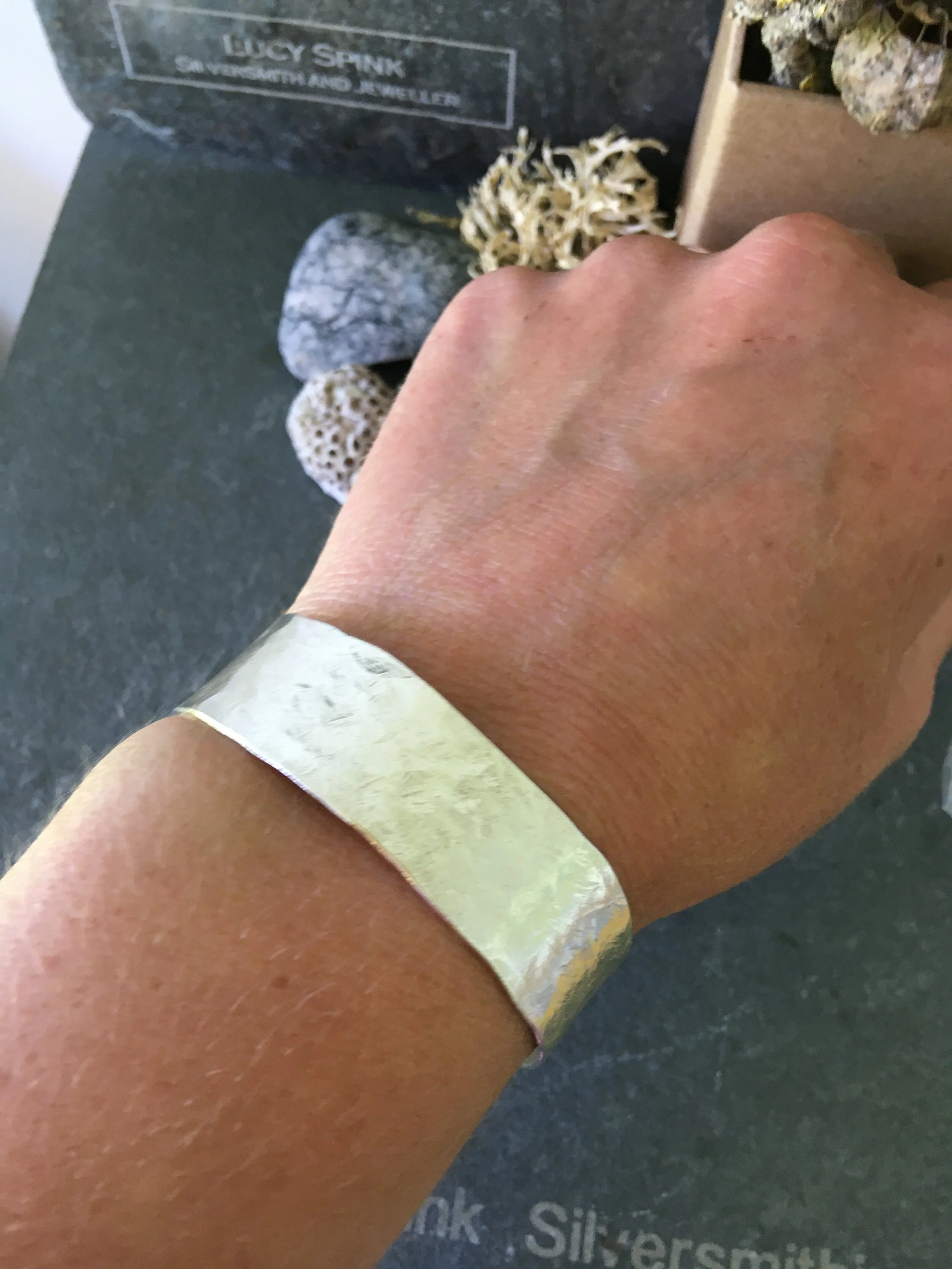 model monolith wide silver cuff