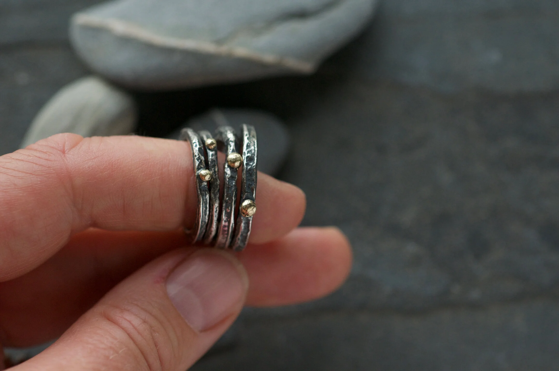Oxidised silver and gold dot ring