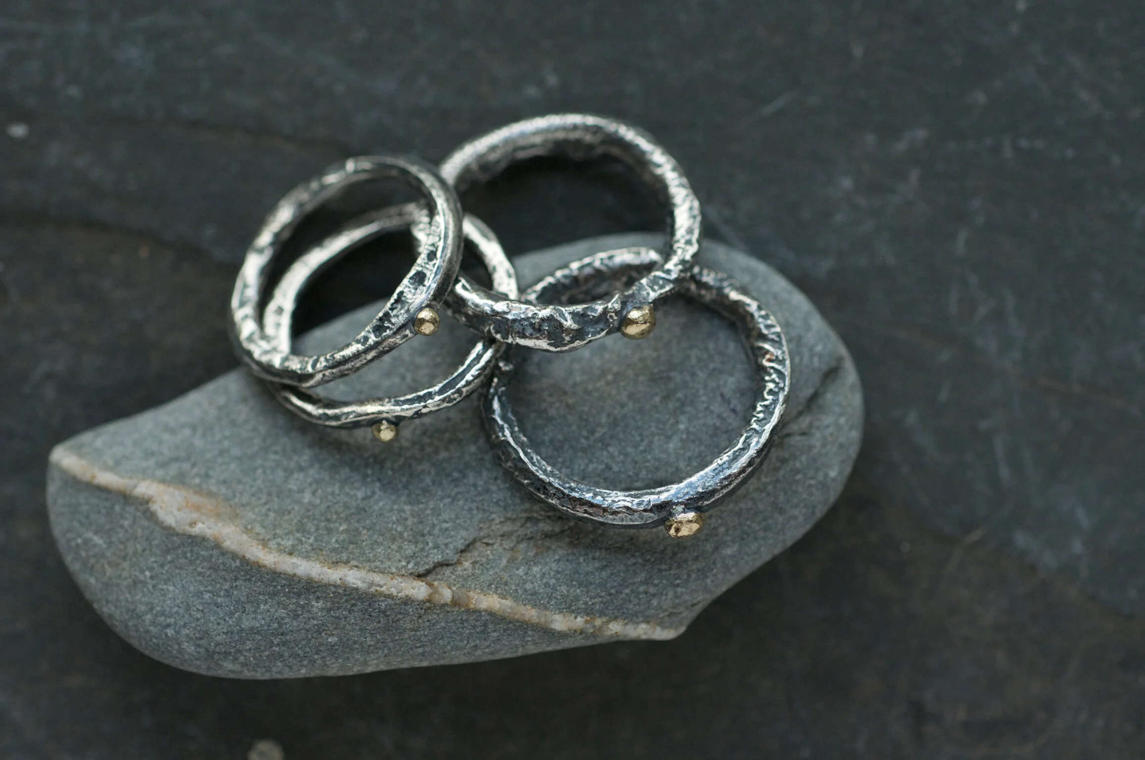 Oxidised silver and gold dot ring lucy spink