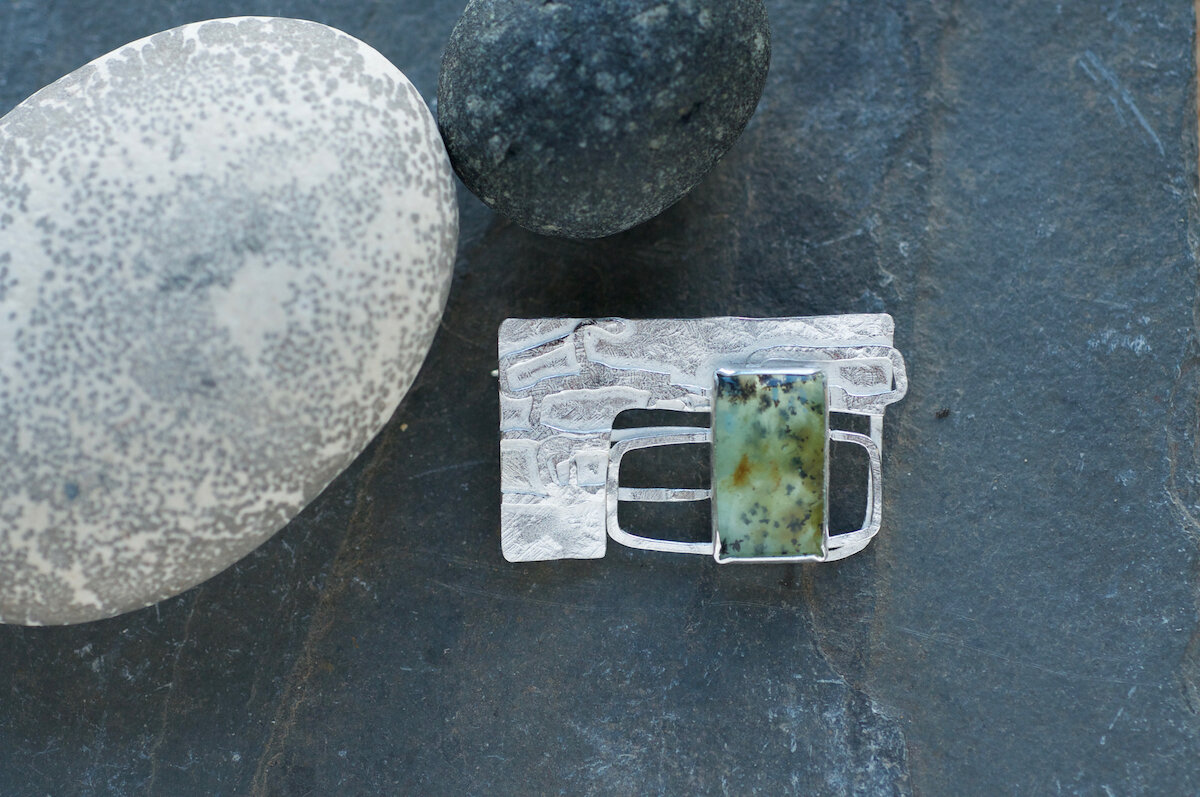 Peruvian Blue Opal Brooch in silver