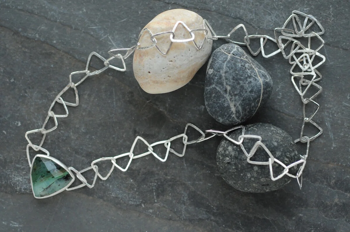 Rare trillion cut triangle Peruvian Blue Opal Necklace