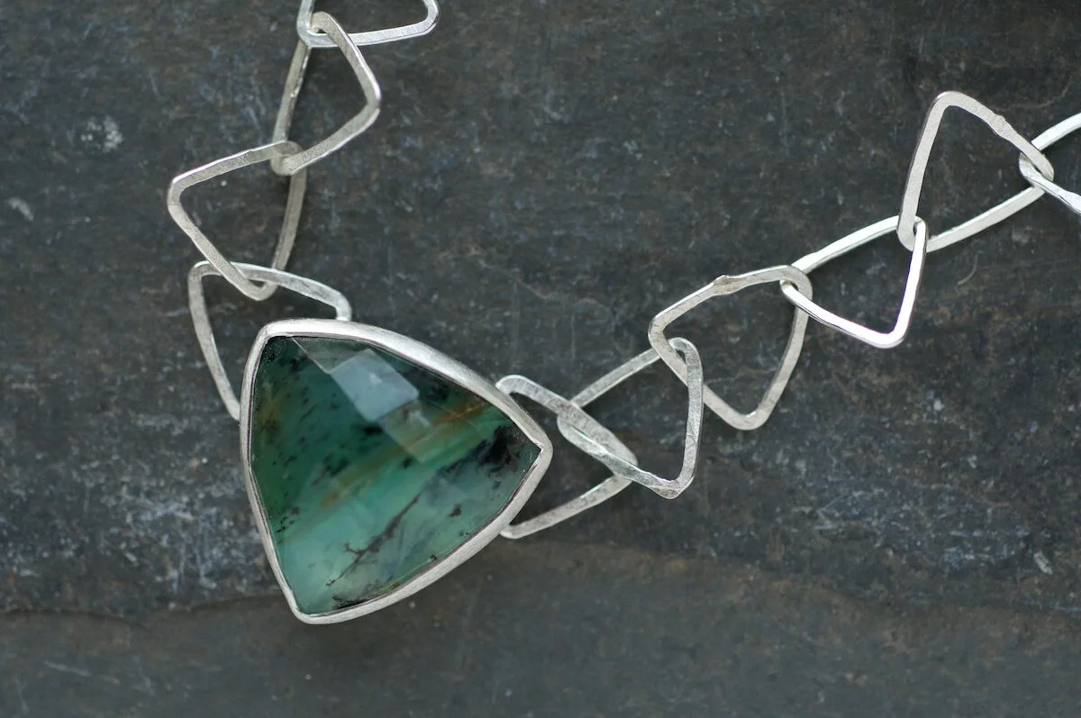 Peruvian Blue Opal necklace trillion cut stone detail