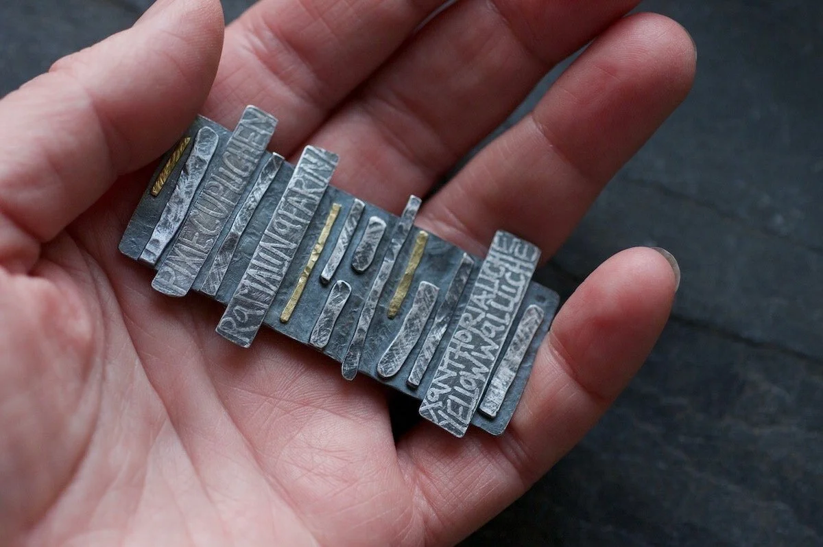 Layered silver and gold talisman lichen wall brooch