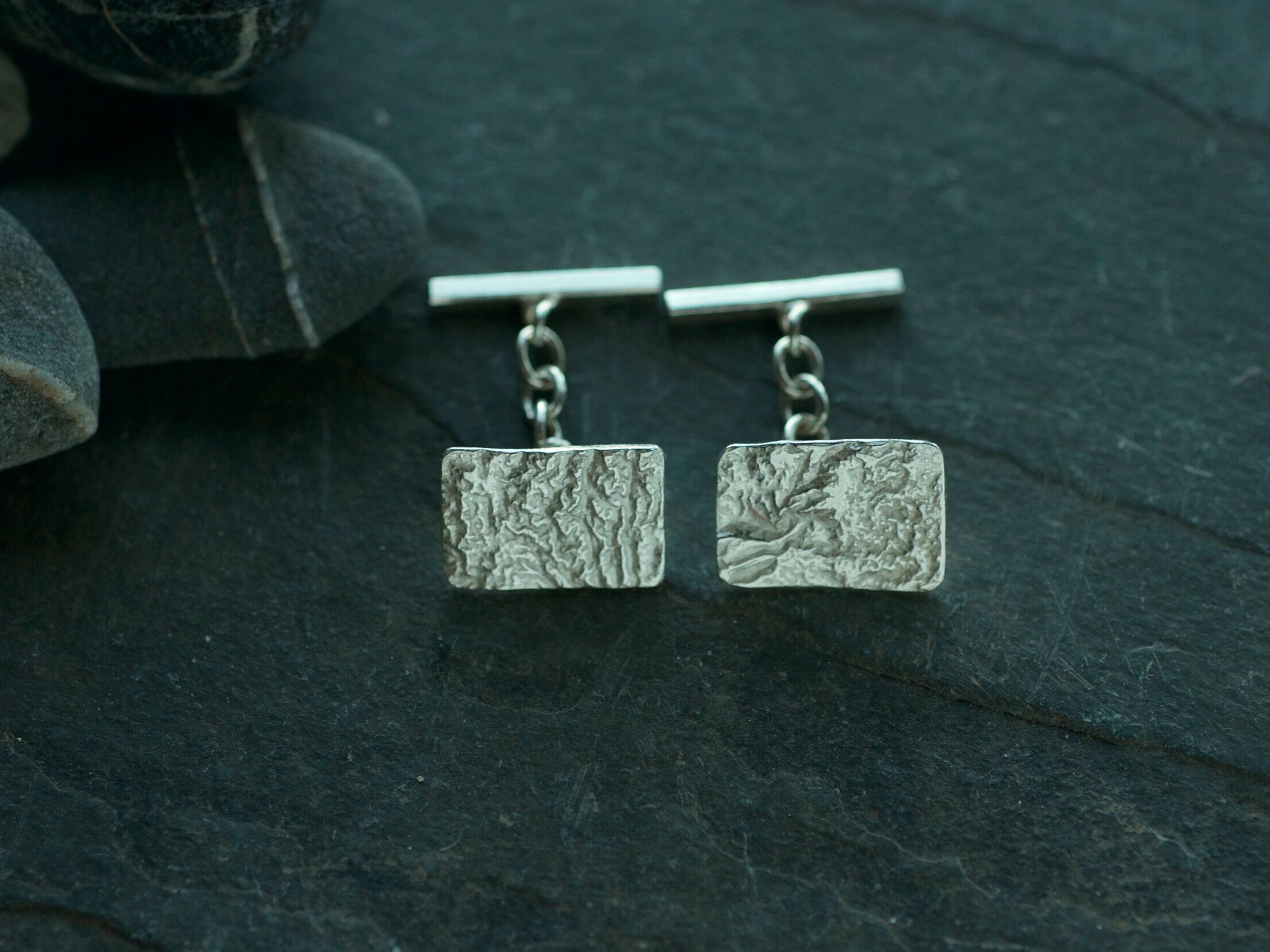 silver textured cufflink commissions 