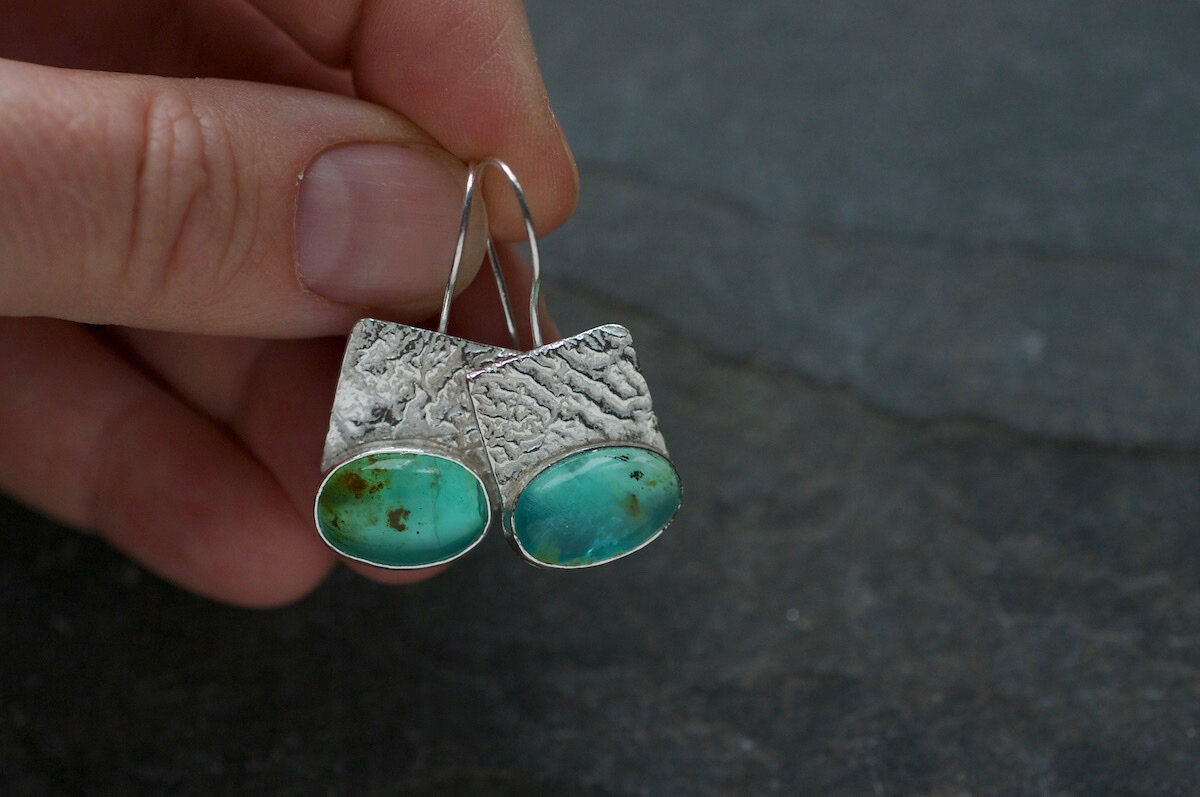 oval peruvian blue opal and textured silver earrings.jpg