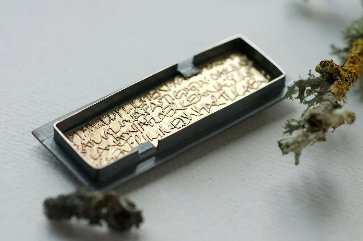 Oxidised silver and brass geometric  brooch