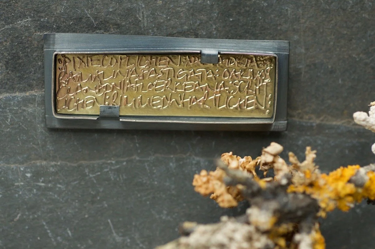 Talisman black and gold lichen brooch