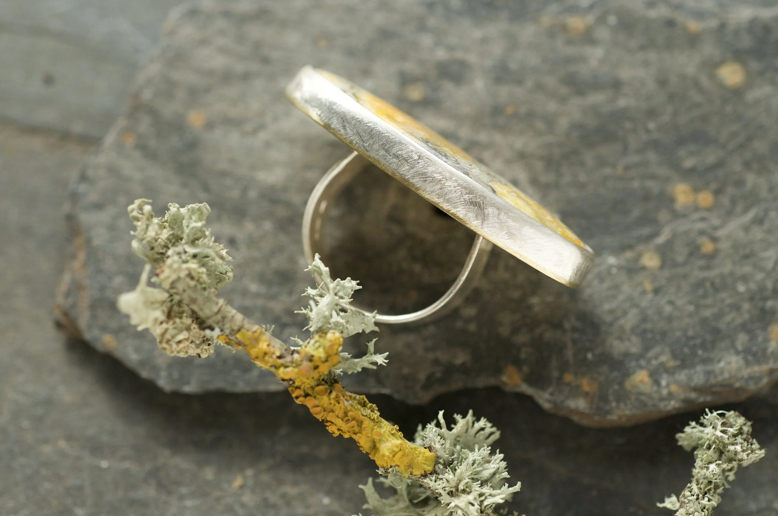 Bumblebee jasper statement ring with brass detail