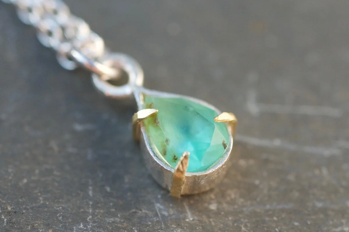 Stunning Peruvian blue opal tear drop pendant
