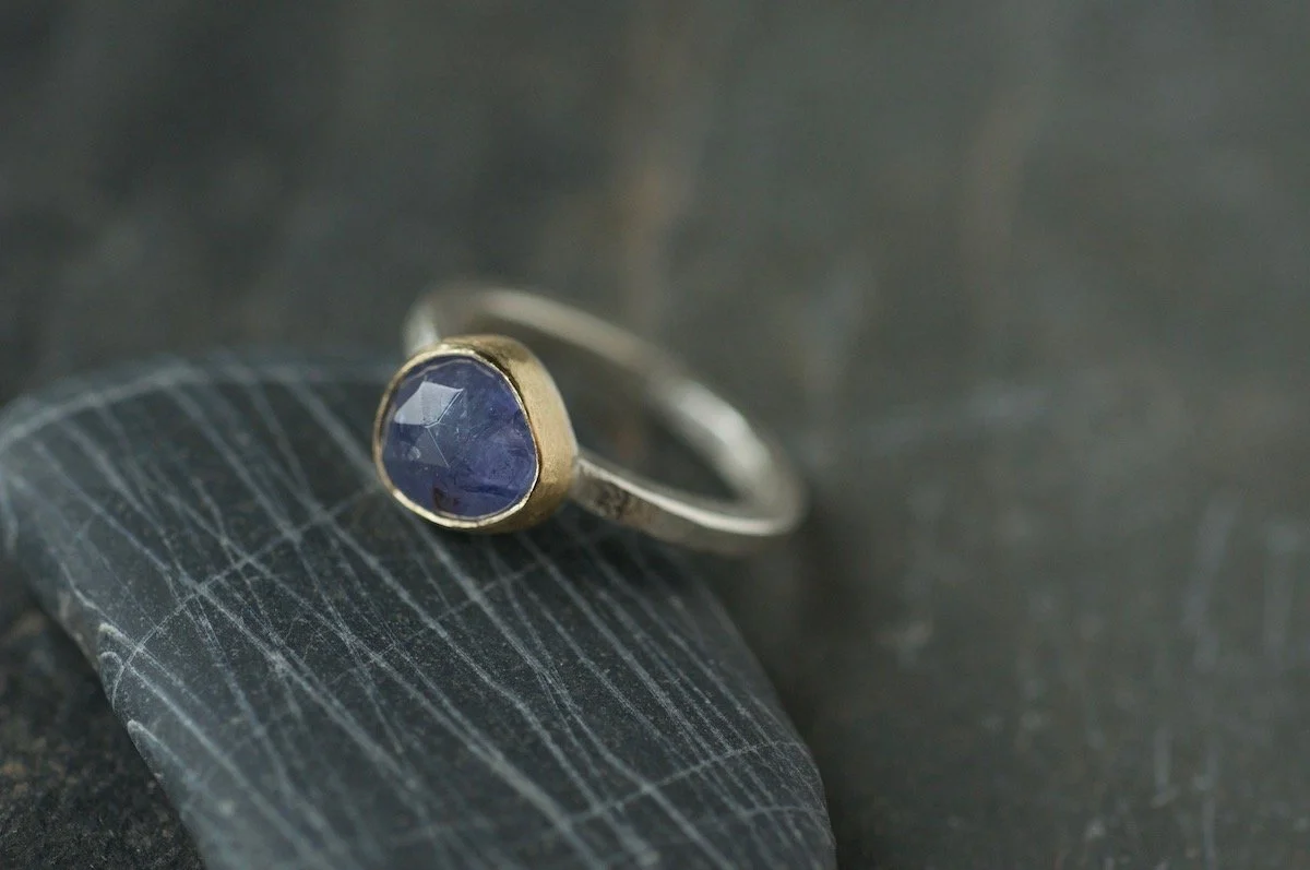 Gold and silver tanzanite ring