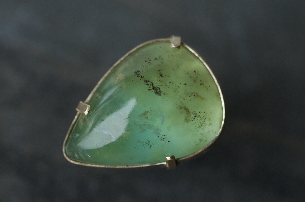 Gold set Peruvian blue opal ring