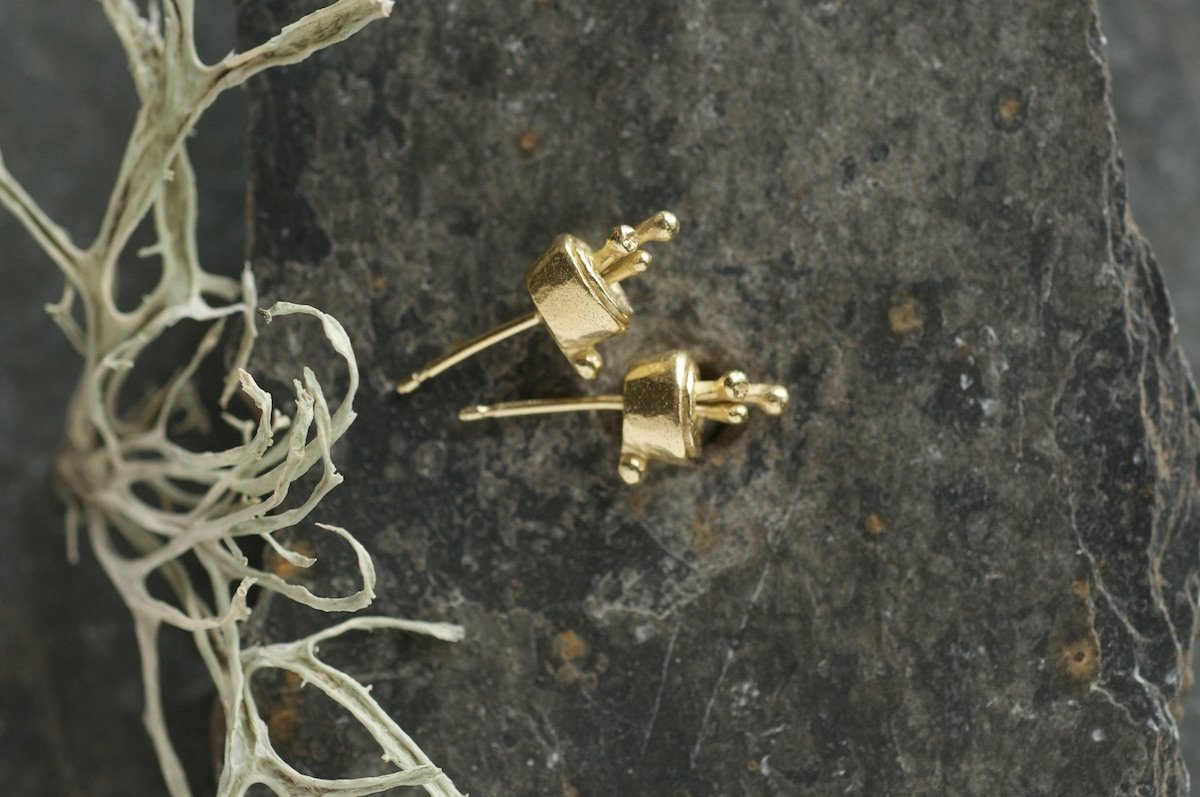 gold plated studs inspired by lichen forms