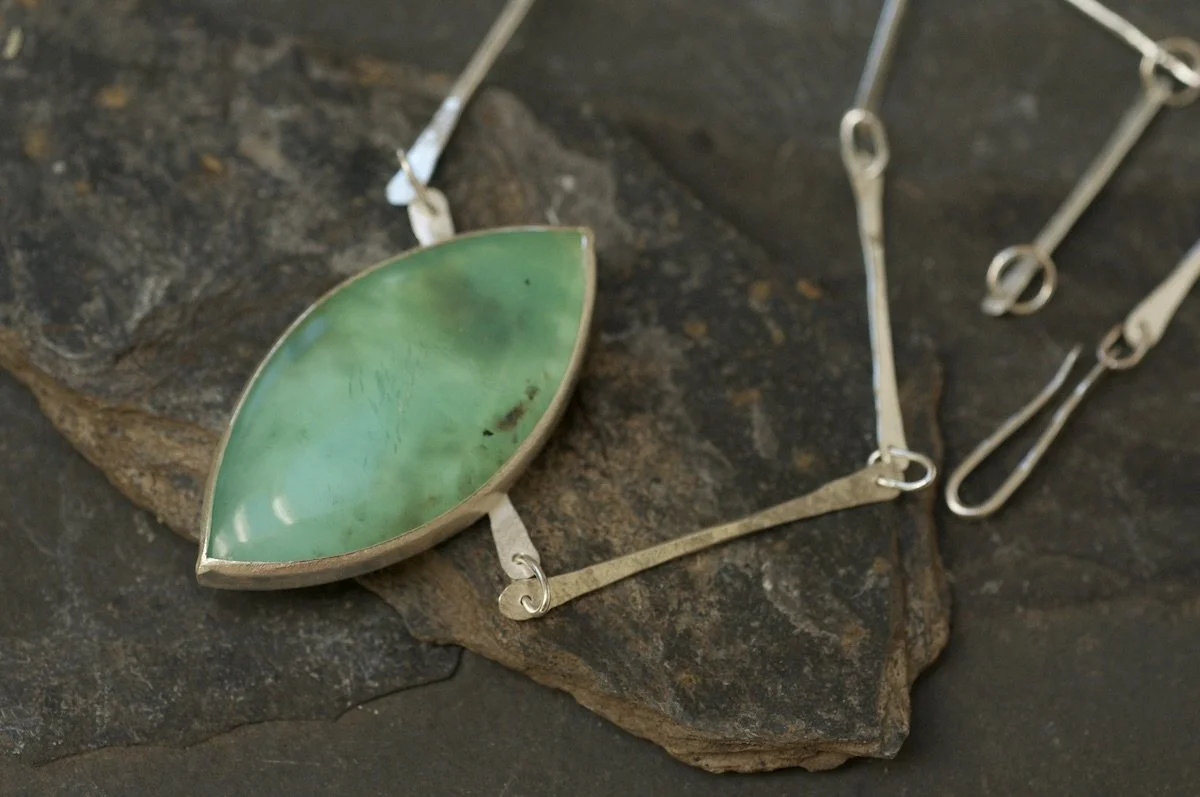 Marquise cabochon Peruvian blue opal necklace