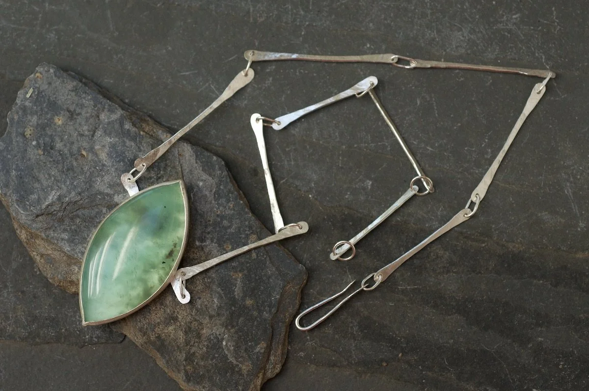 Marquise cabochon Peruvian blue opal on silver chain