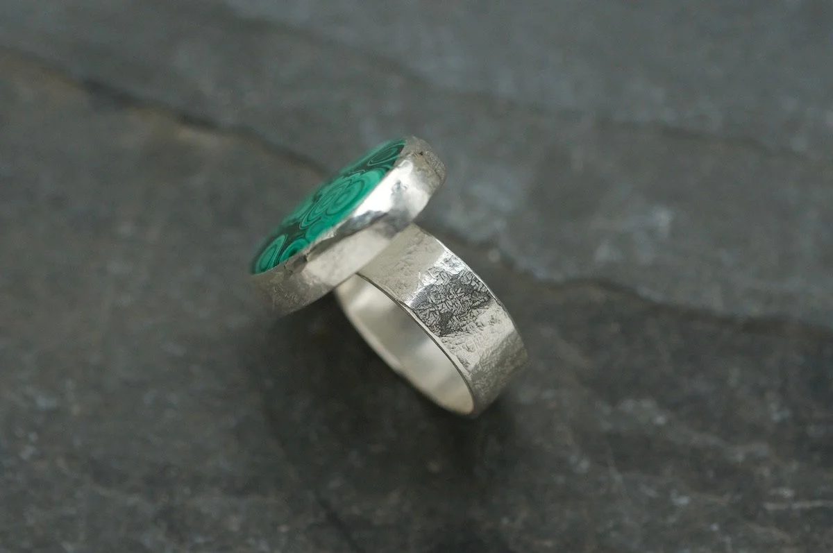 Handmade Malachite ring in contemporary setting