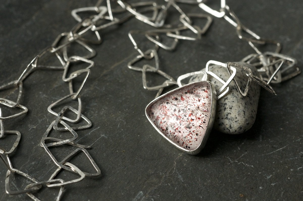 Fire quartz triangle necklace