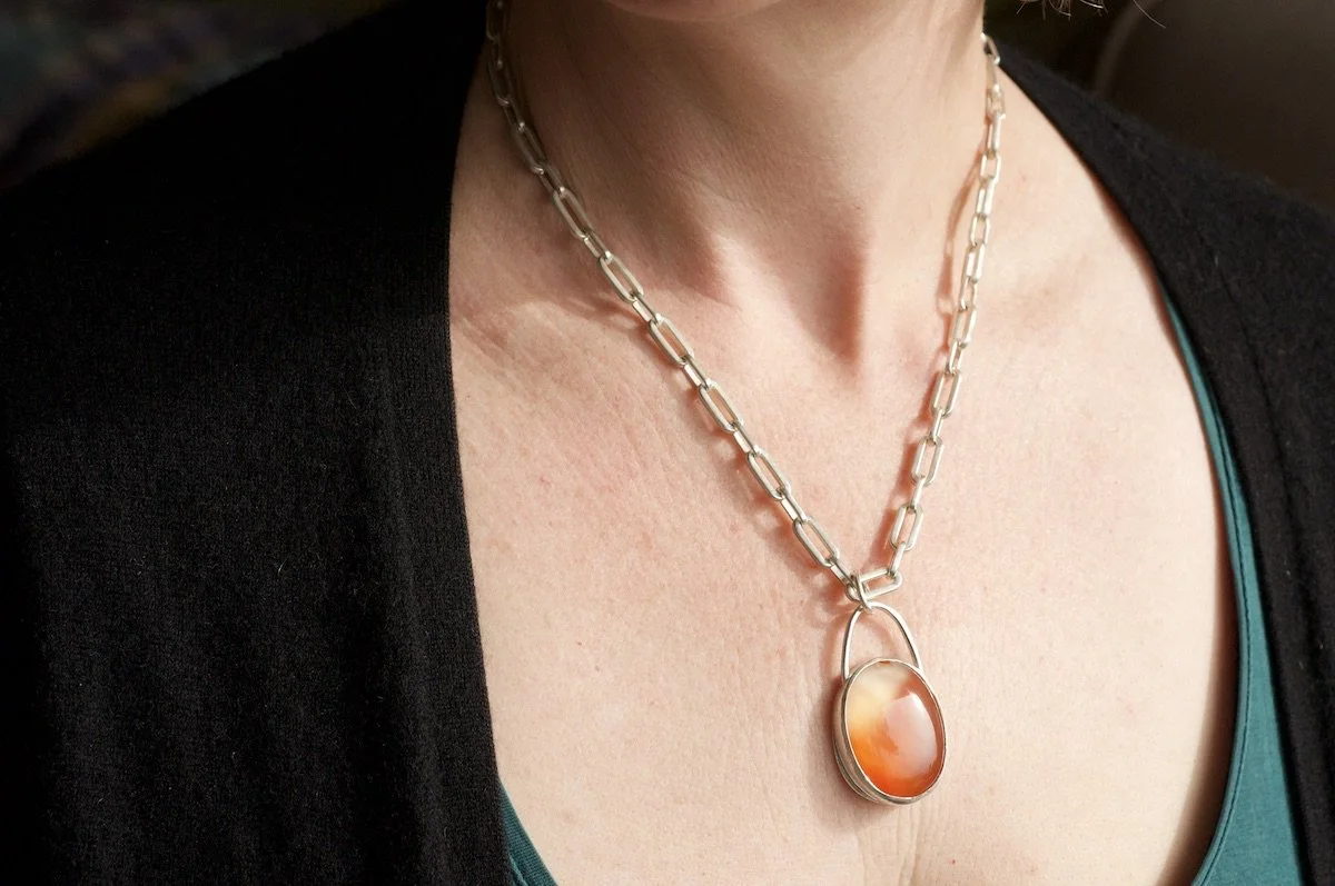 Banded Carnelian on chunky silver chain