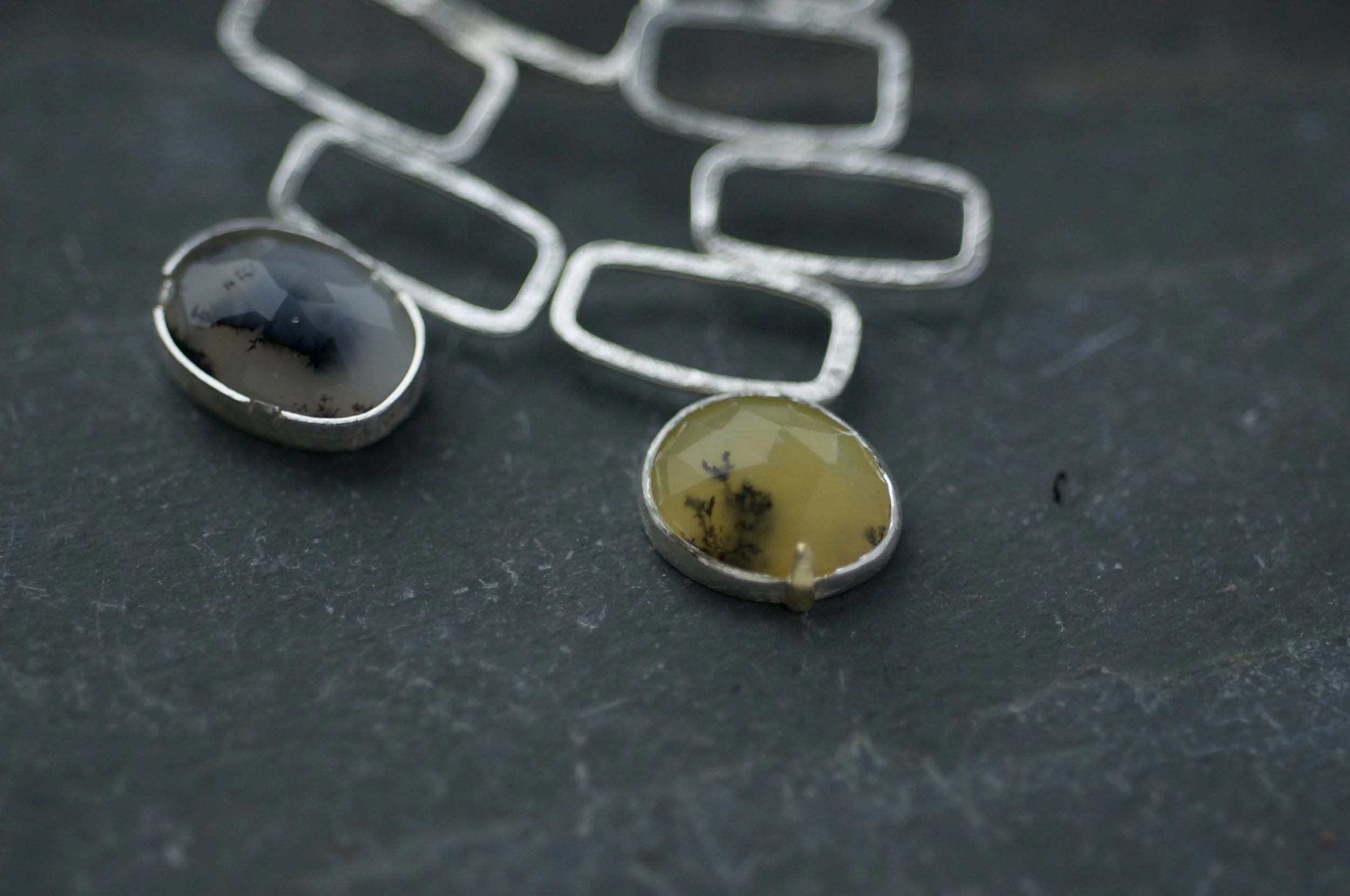 dendritic opal and agate mini monolith earrings