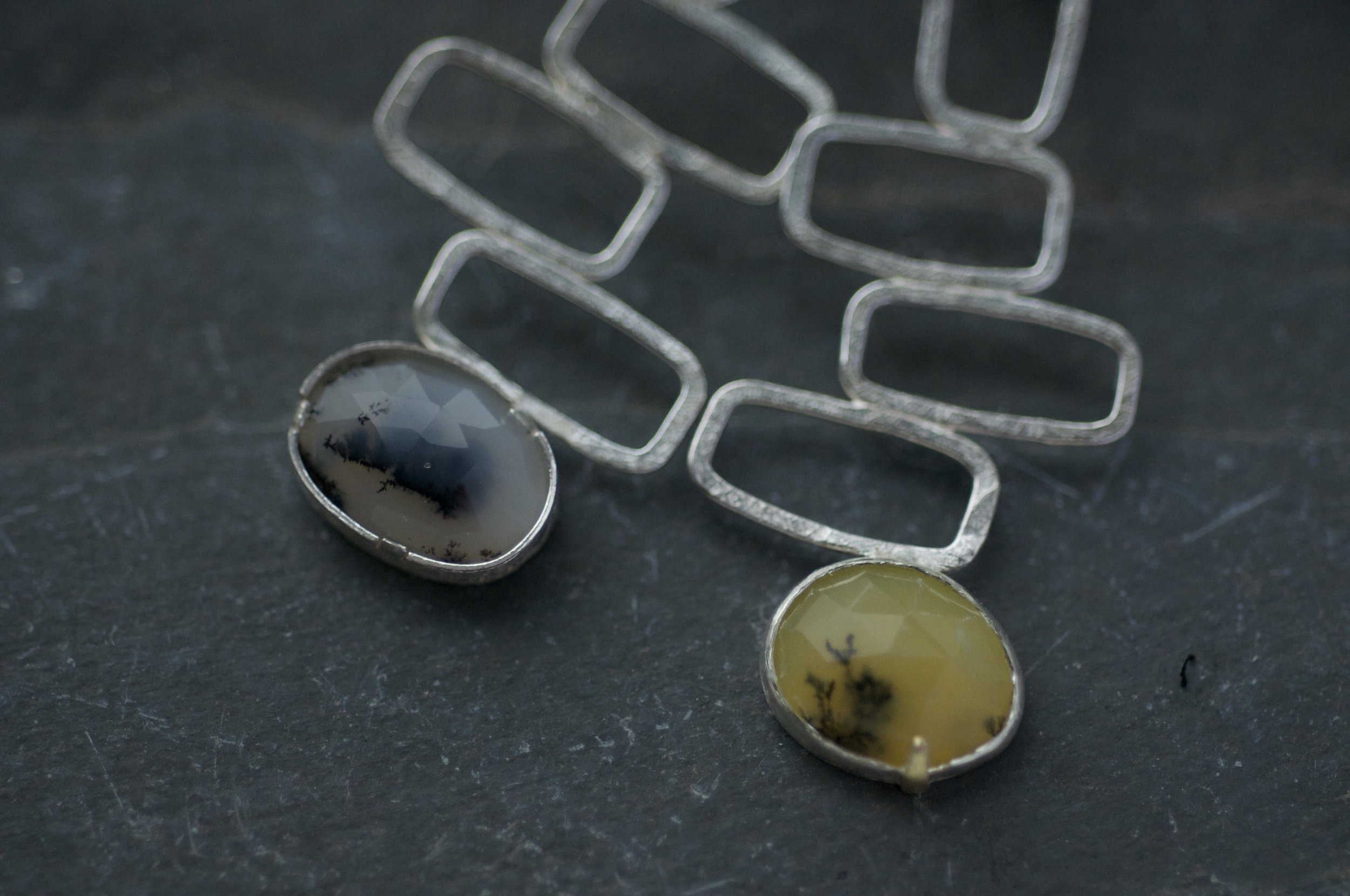 yellow opal and dendritic agate earrings