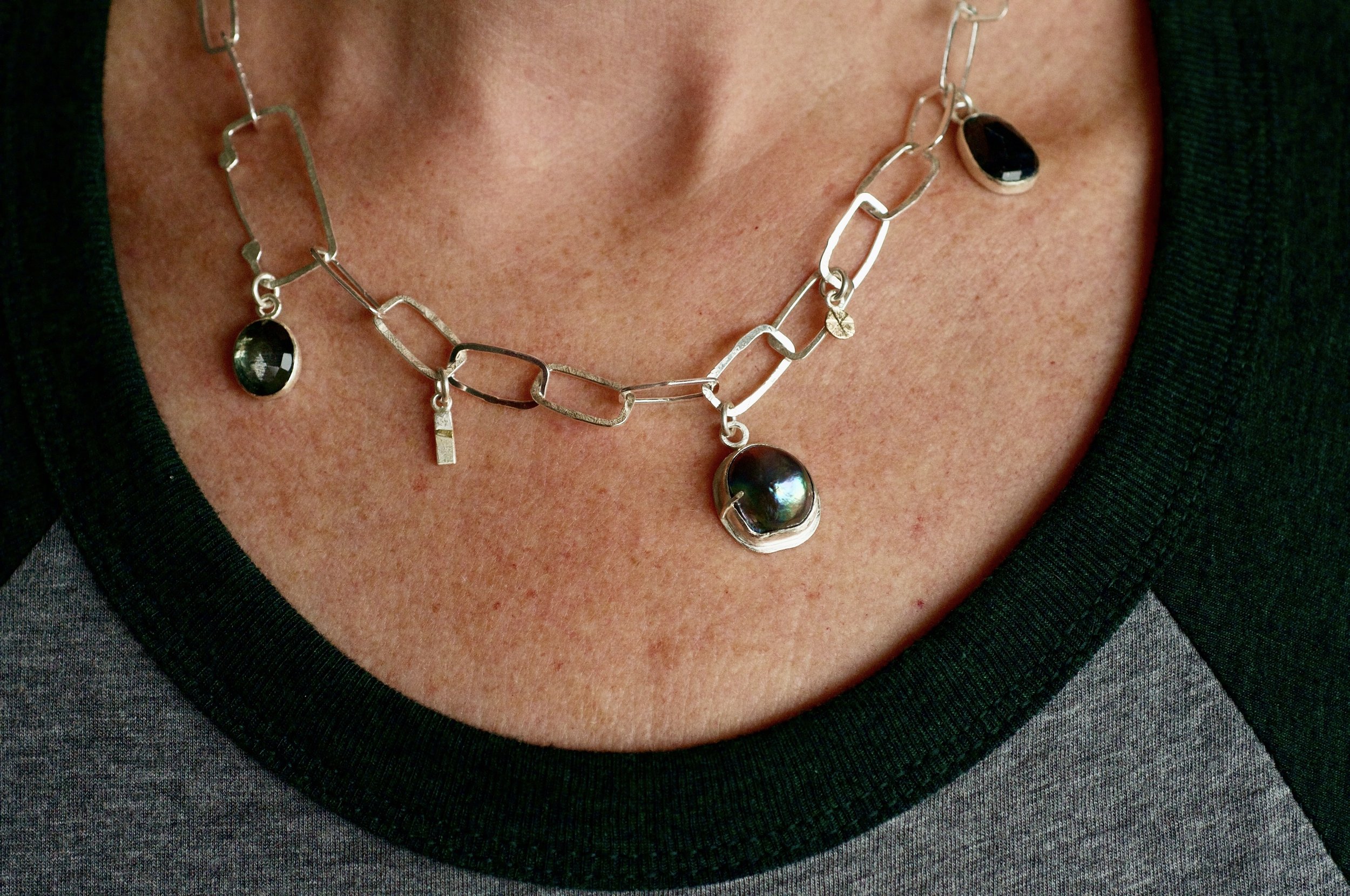 Mini monolith collectors necklace on model