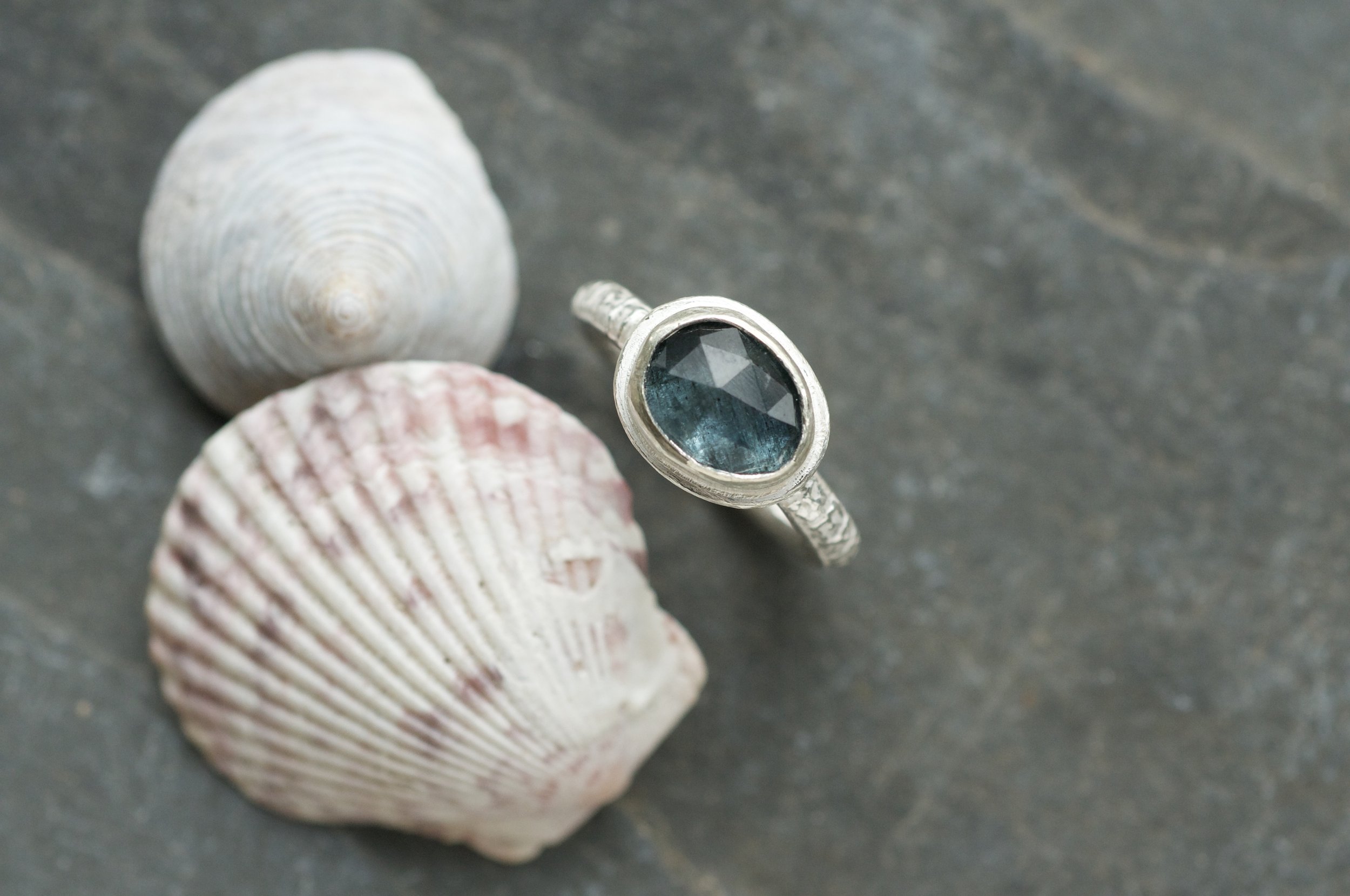 Talisman ring with blue kyanite stone