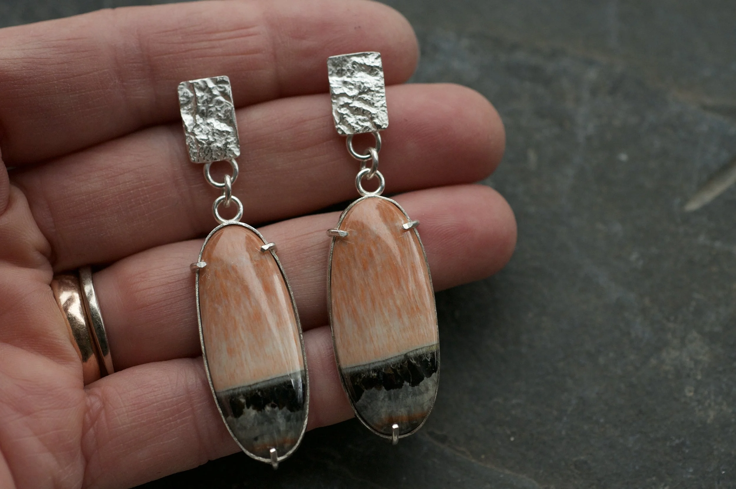 Maligano jasper drop earrings with reticulated silver studs and claws.jpeg