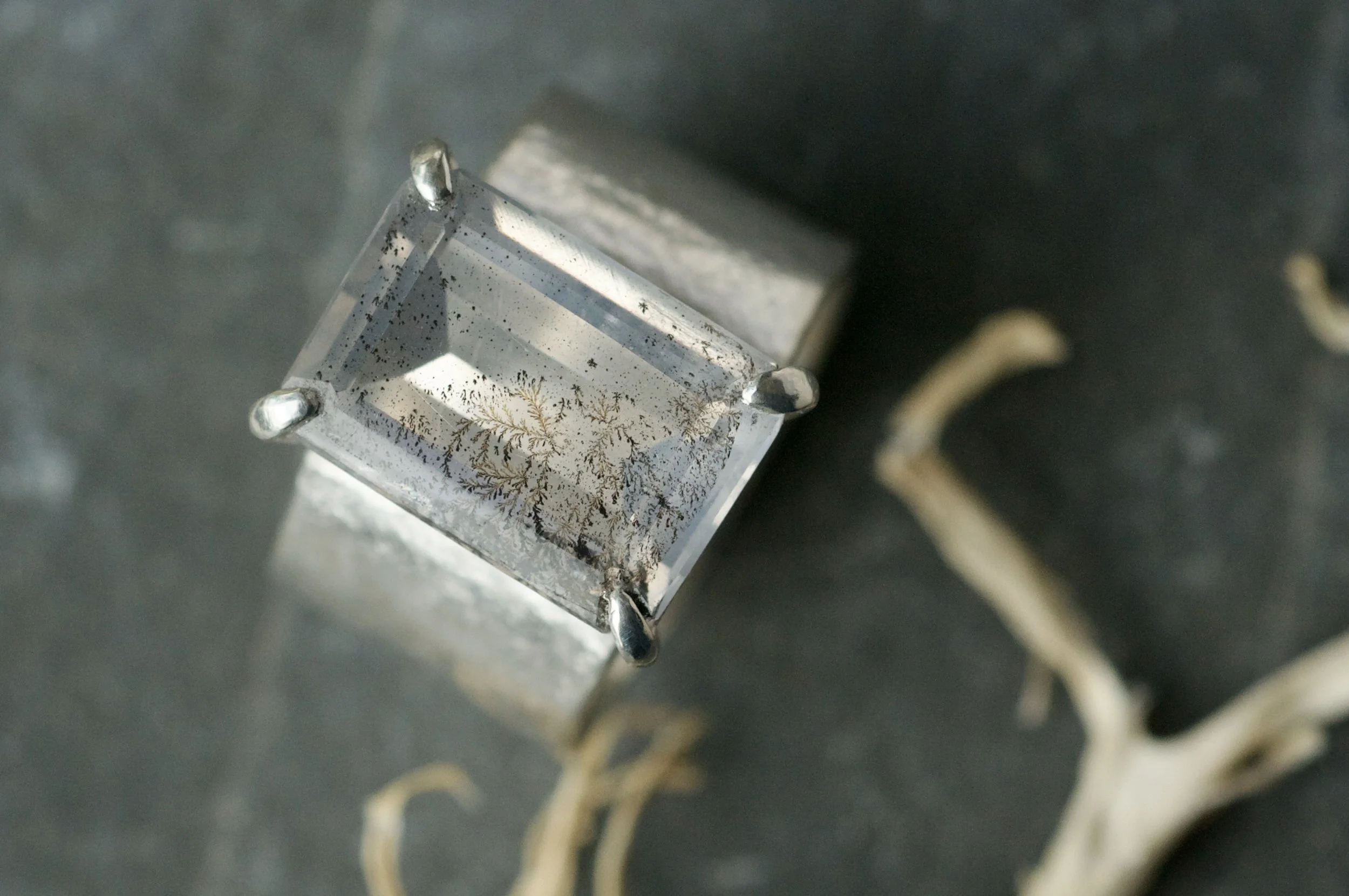 Chunky silver ring with dendritic quartz