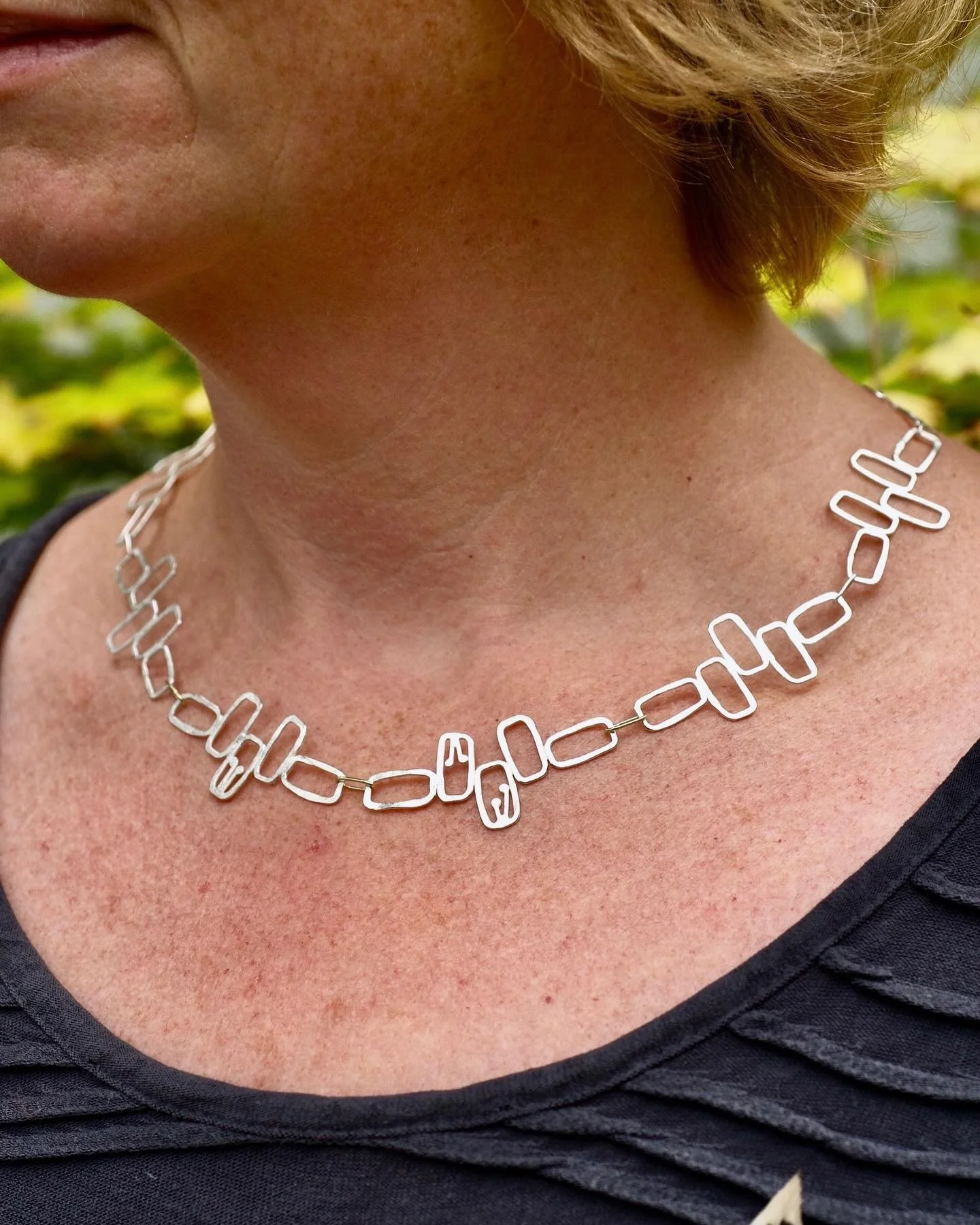 This is one of my favourite necklaces. It&rsquo;s inspired by liking covered stone walls, 
The beautiful hand built and carefully laid stones. The years and years of lichen growth. 
The unison of craft and nature. 

It&rsquo;ll be on show this weeken