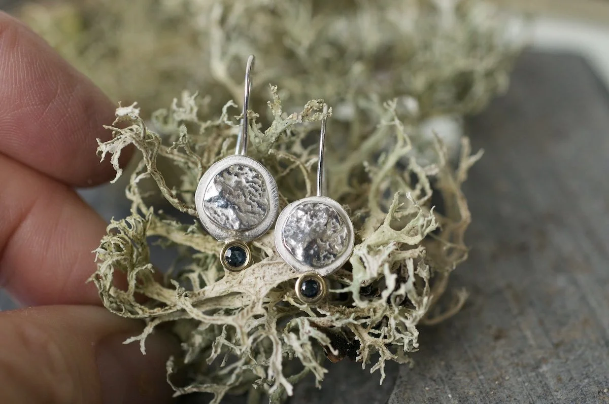 Granite earrings with gold and sapphire detail 4.jpeg