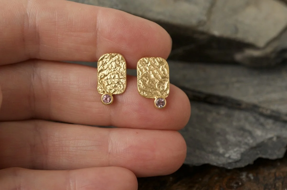 Textured gold studs with pink tourmaline 3.jpeg