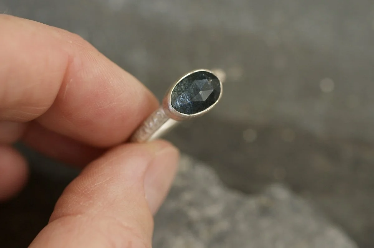 Talisman ring with blue kyanite stone
