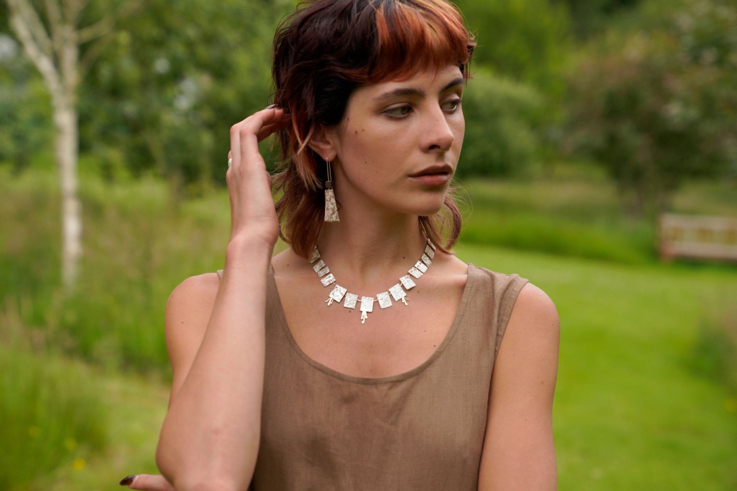 Monolith necklace with lichen detail