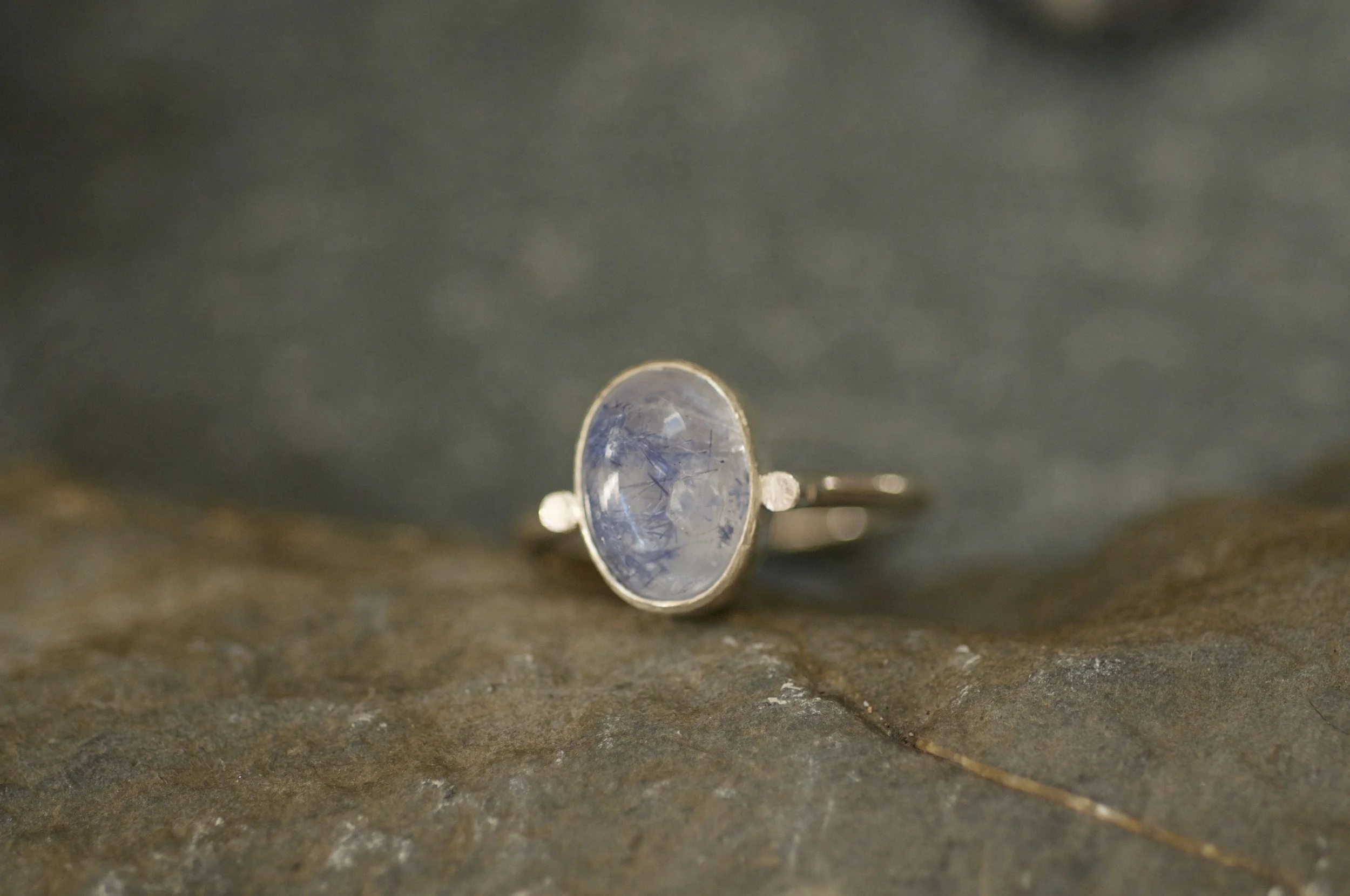 Dumortierite in quartz ring