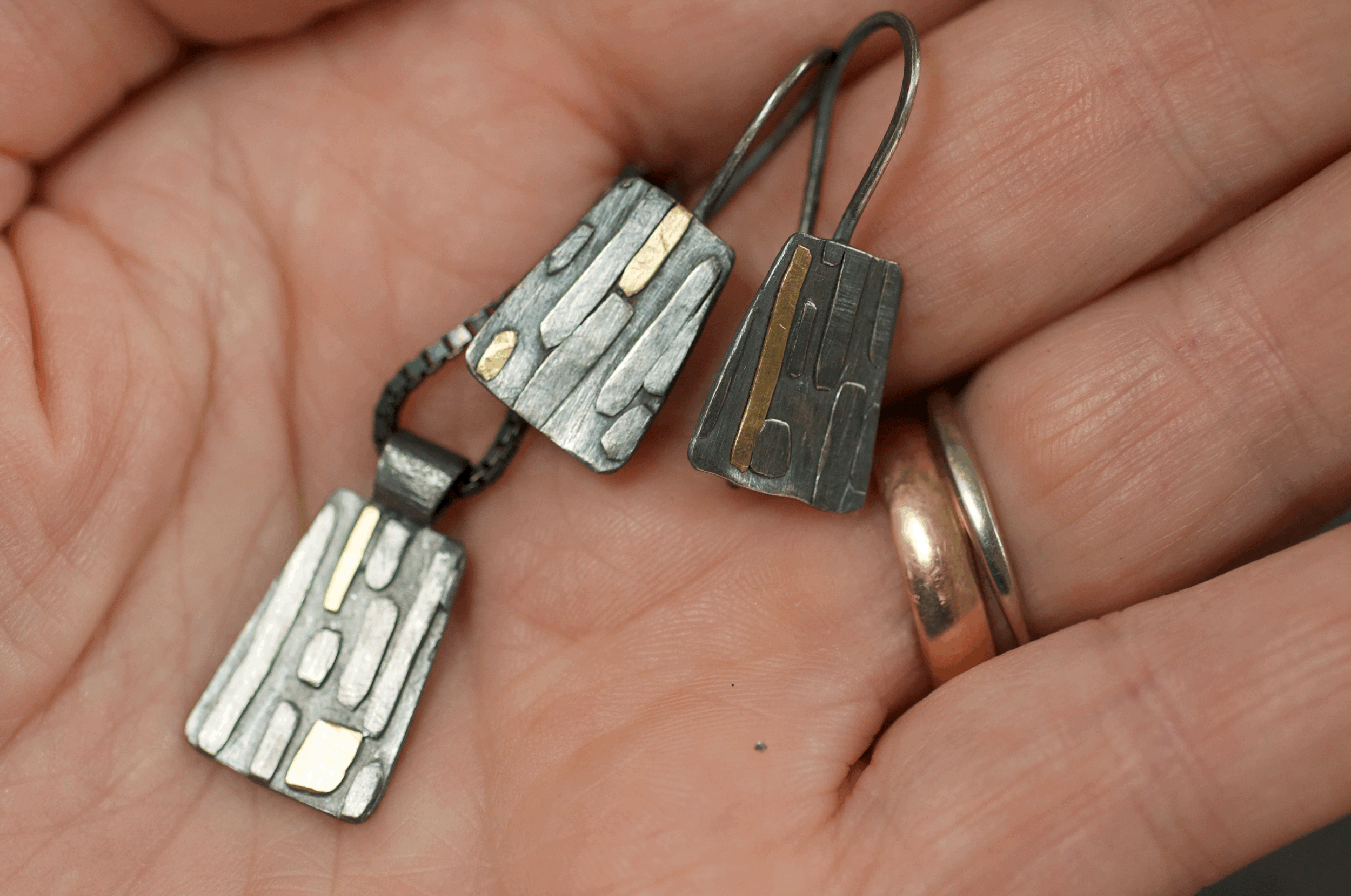 Mylor oxidised silver and gold earrings
