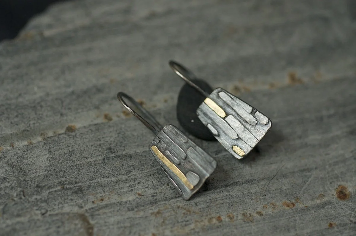Mylor oxidised silver and gold earrings monolith form.jpeg