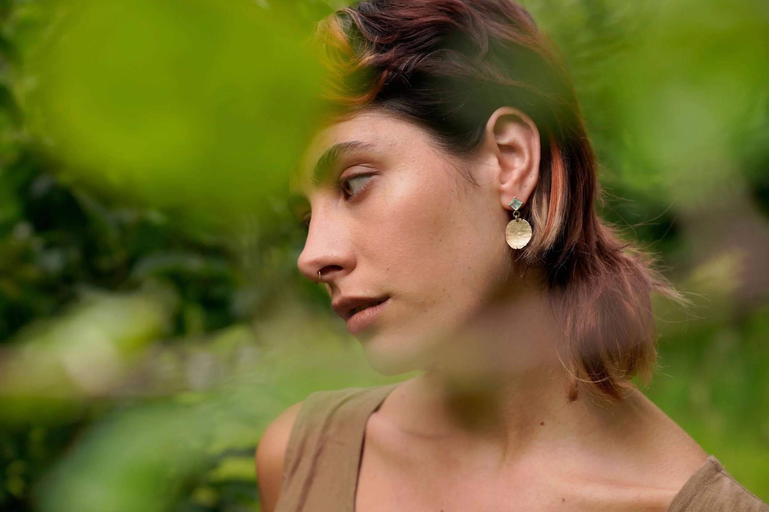 Gold peruvian blue opal earrings modelled landscape 2.jpg