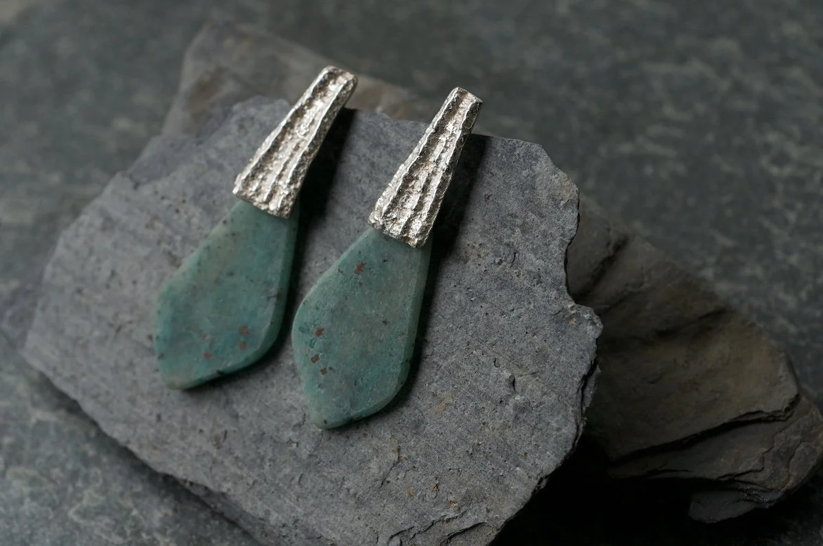 chrysocolla and silver earrings