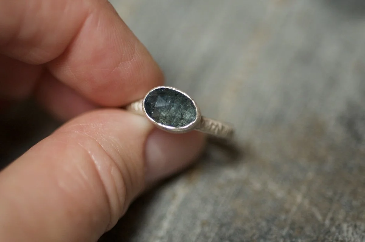 Talisman ring with blue kyanite stone