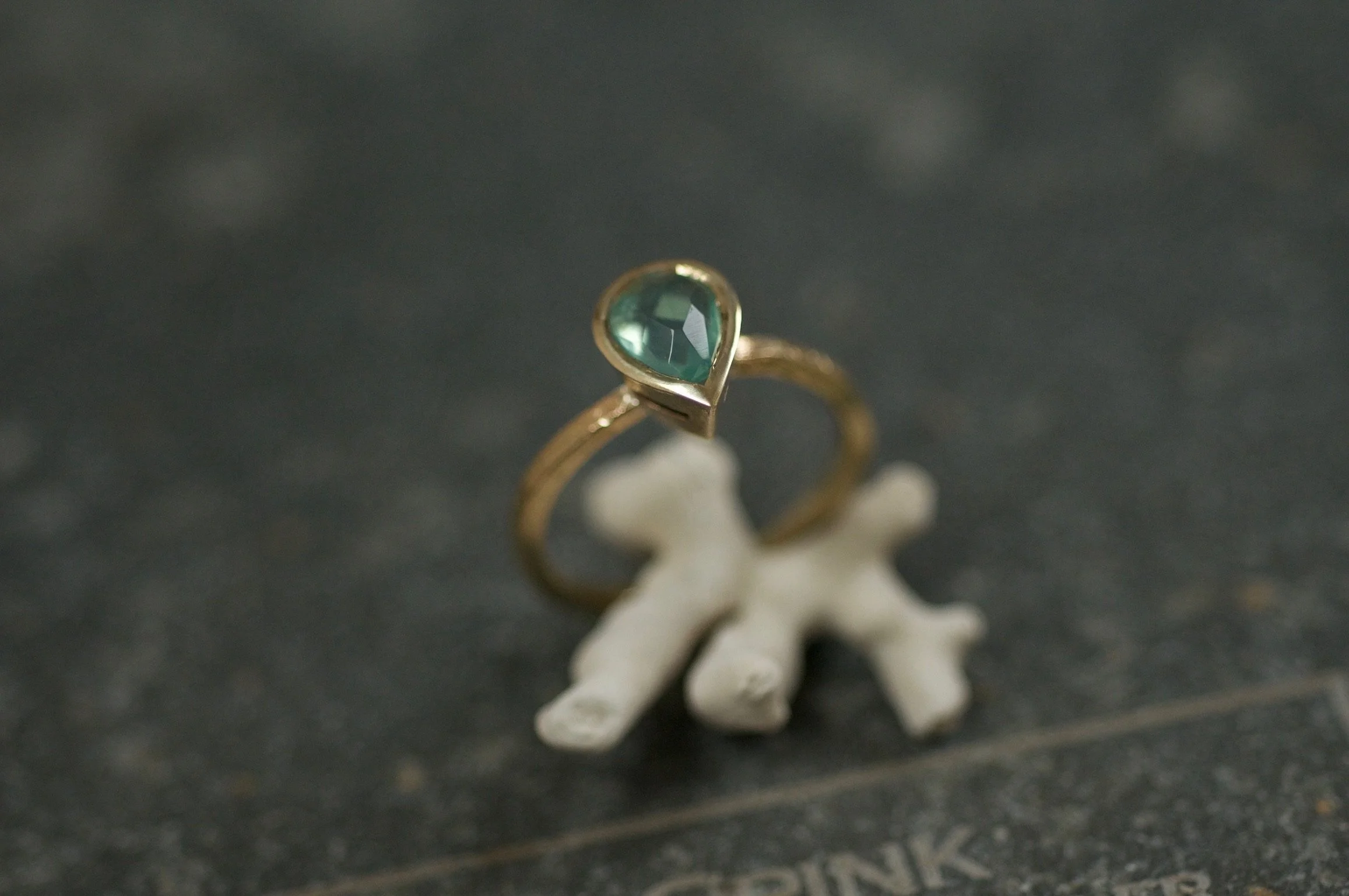 Tear drop Peruvian Blue Opal set in a gold ring