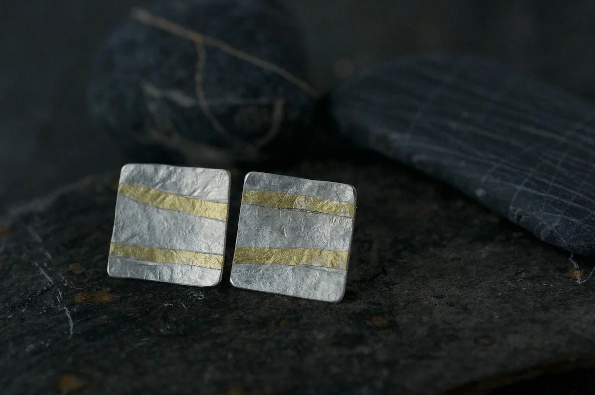 Large Monolith gold and silver striped studs