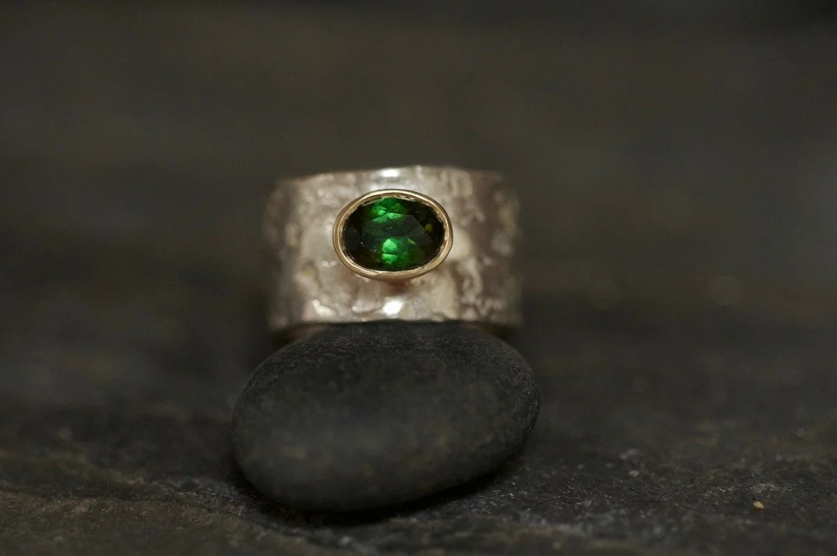 Bold Green Tourmaline and gold ring
