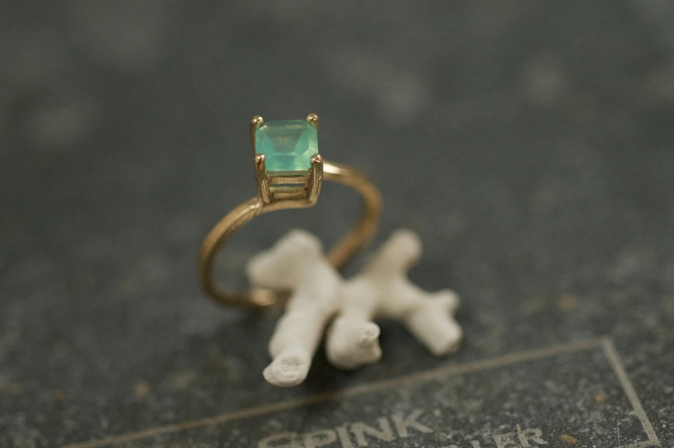 Cushion cut Peruvian blue opal ring