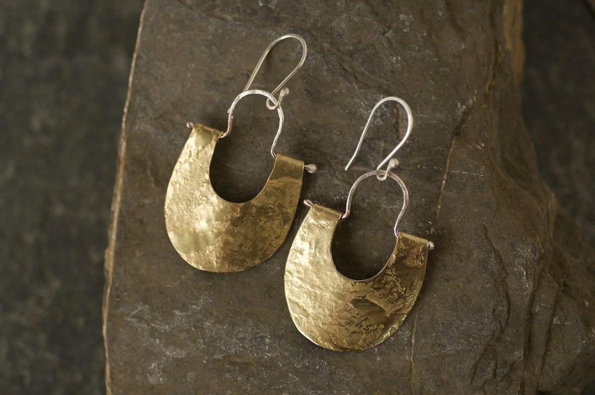 Granite brass Lunula earrings