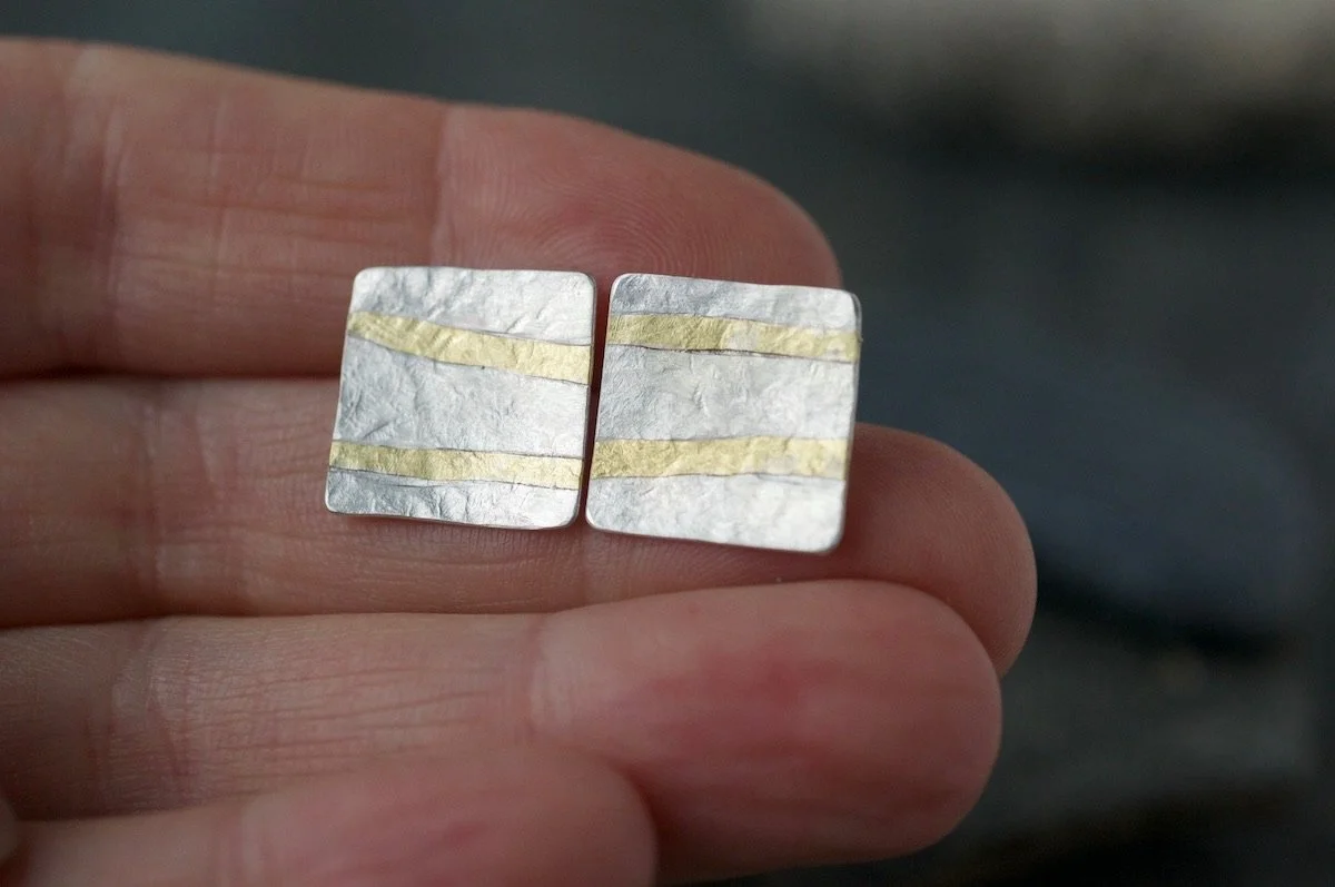 Large Monolith striped silver and gold studs