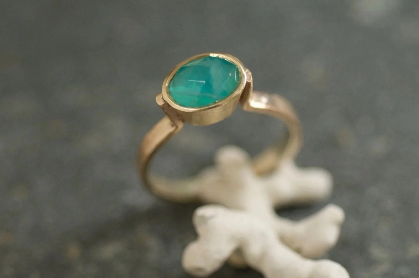 Peruvian Blue Opal gold ring