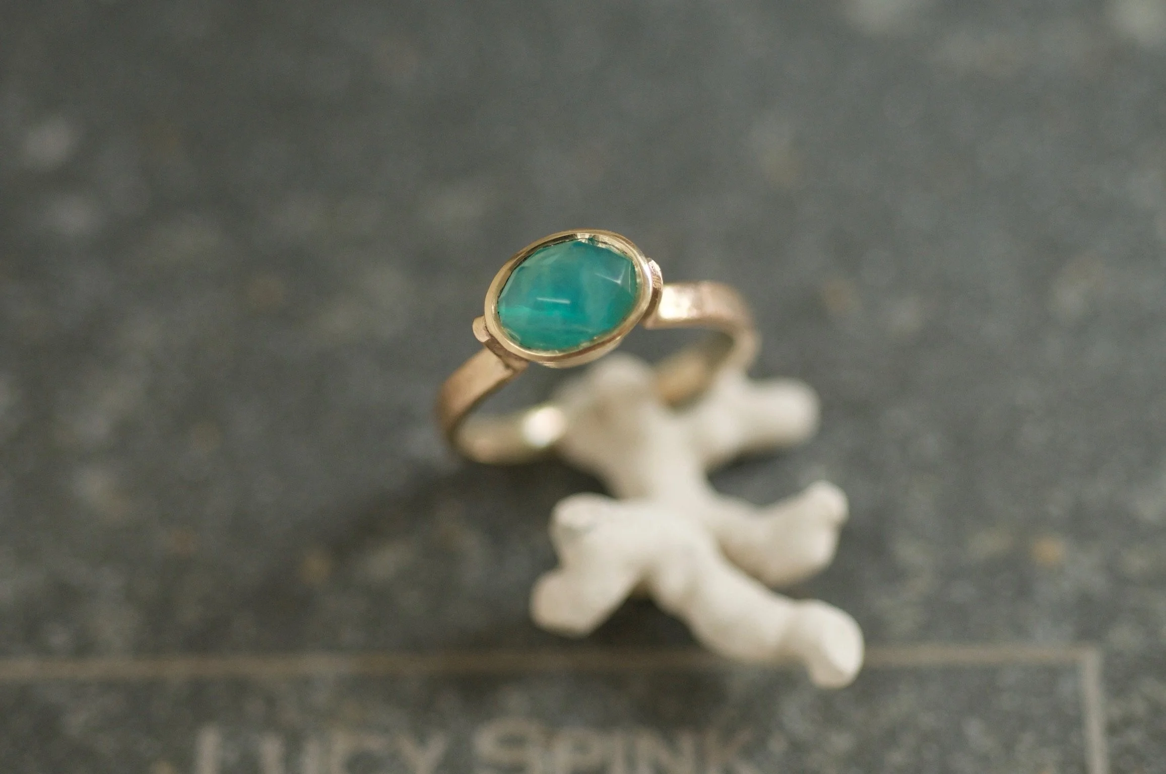 Peruvian blue opal oval ring with coral.jpeg