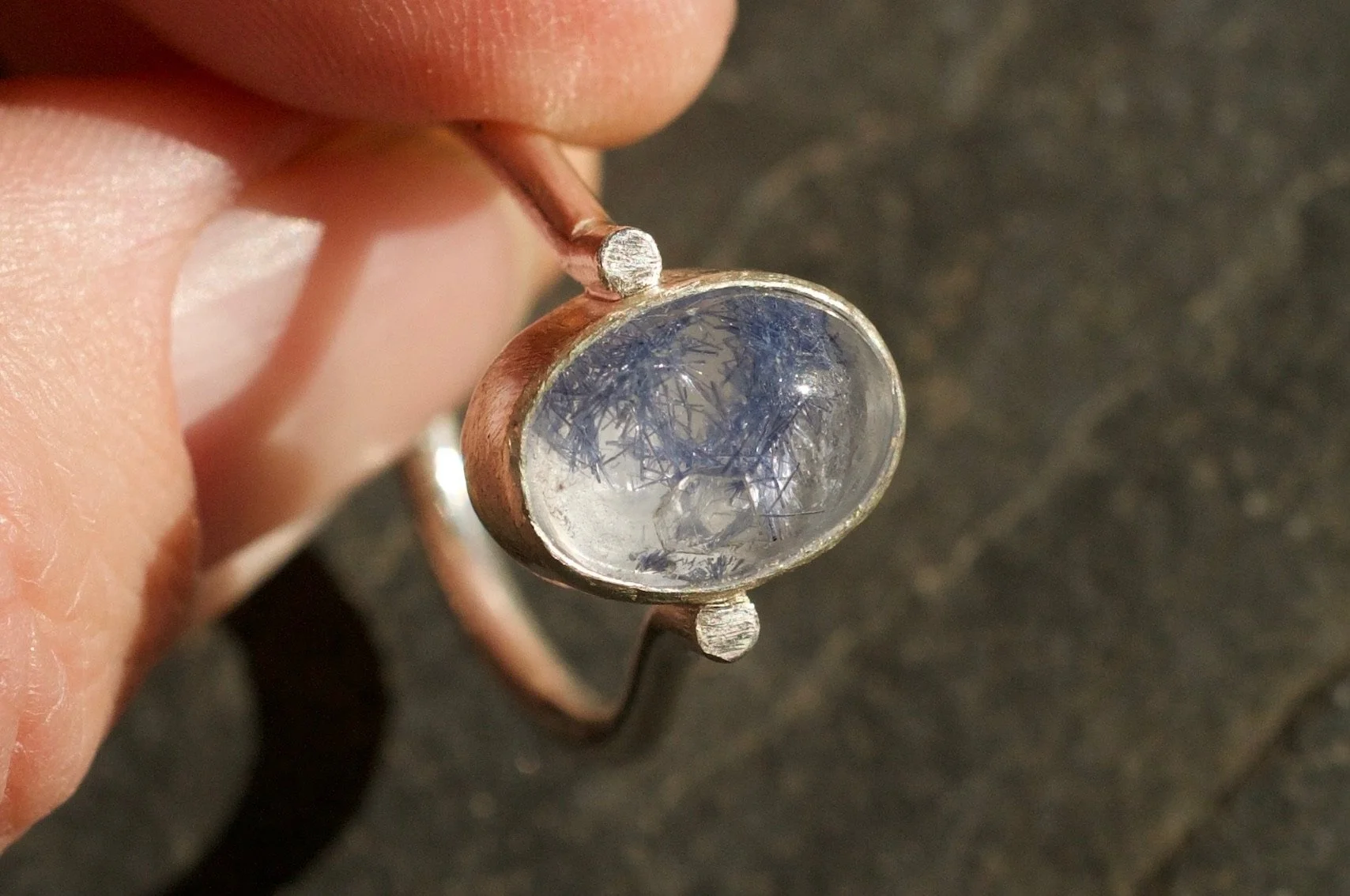 dumortierite quartz and silver ring