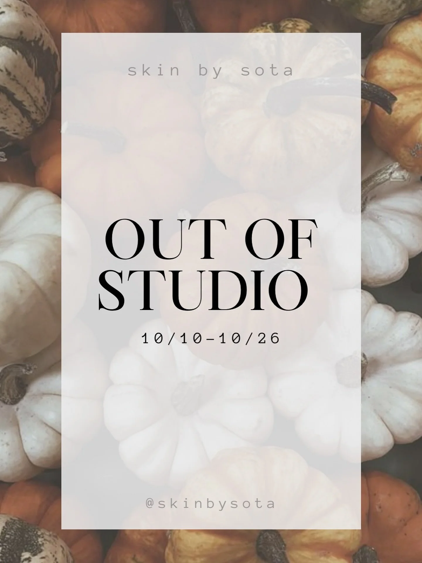 Hi friends! I will be out of studio for a couple weeks celebrating some joyful, personal events and getting my new space prepared for you!

From the dates of 10/11-10/20, I will be less active on here and limiting responses but can expect communicati