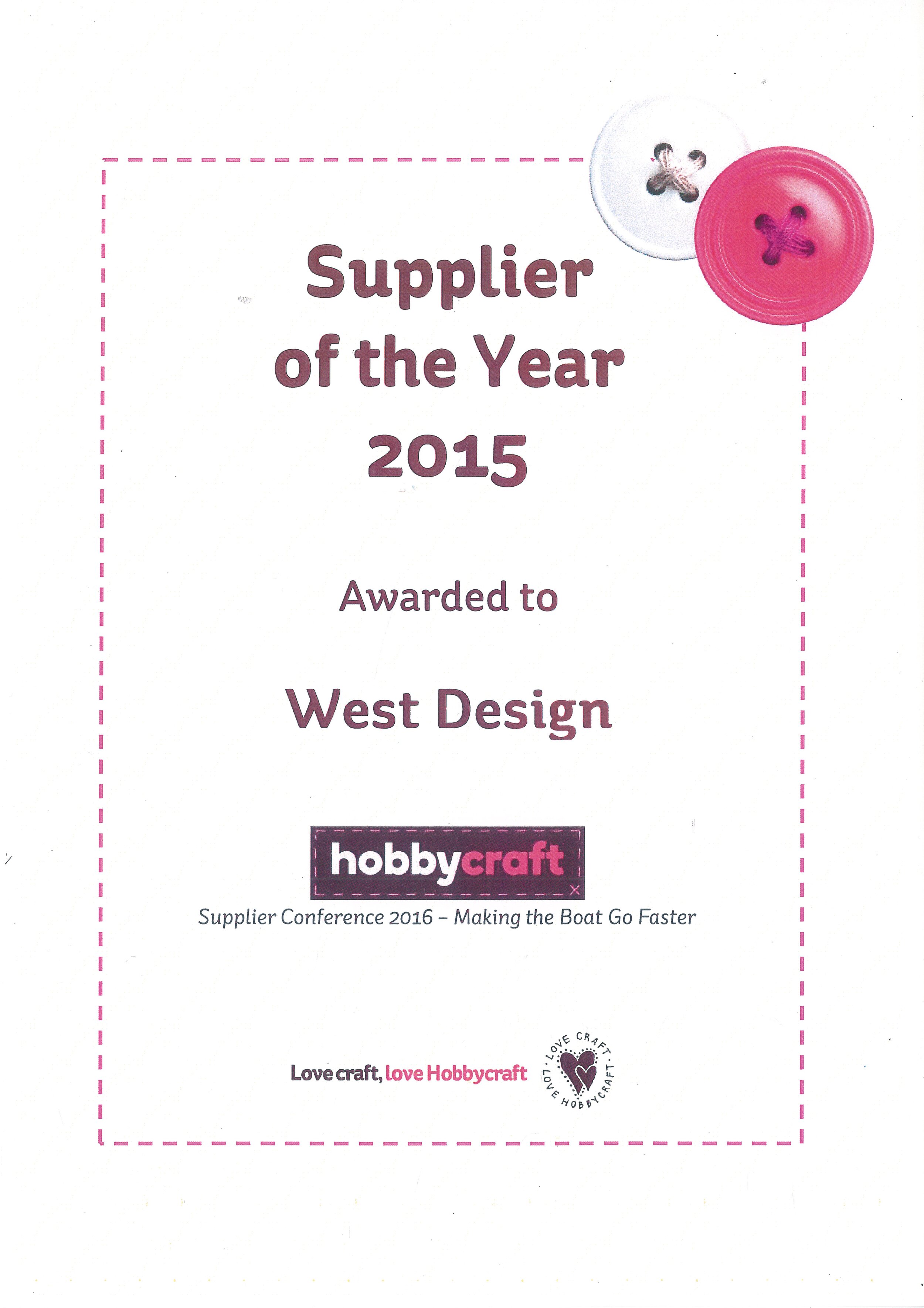 Supplier of the Year - Hobbycraft Awards, 2015